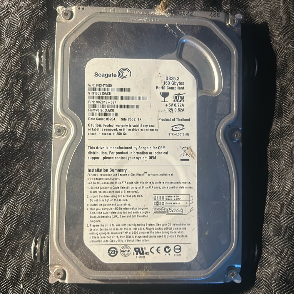Used Seagate 160gbytes hard drive